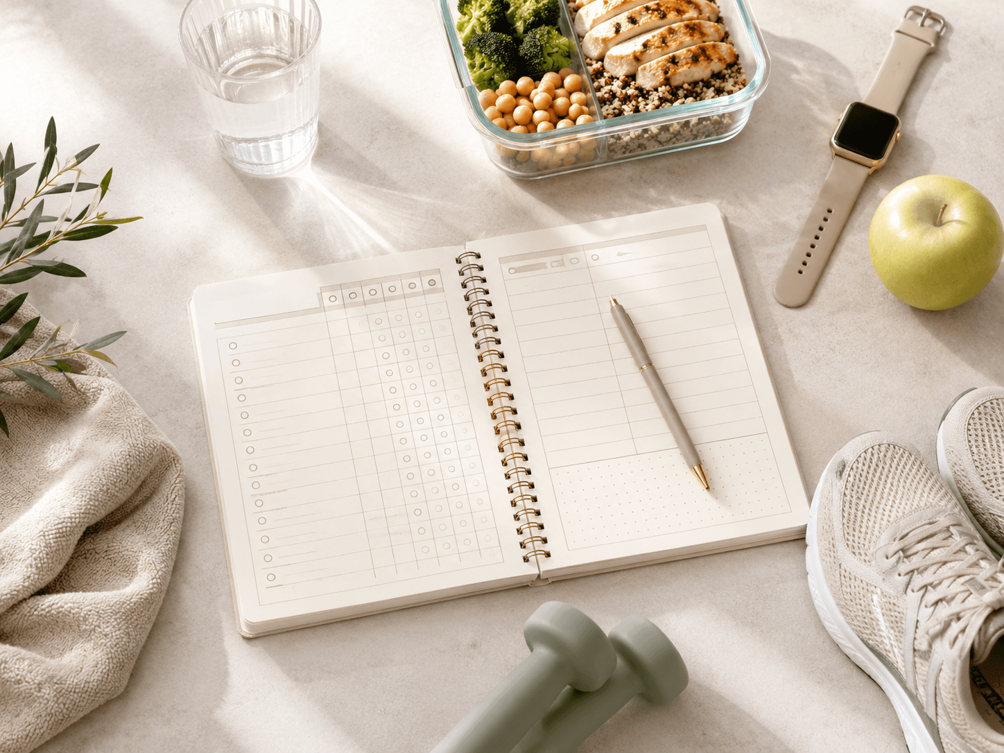Person planning healthy routines in a calm setting